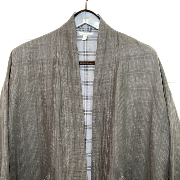 Eileen Fisher Cardigan Kimono Organic Cotton and Linen Medium Taupe - Picture 5 of 13